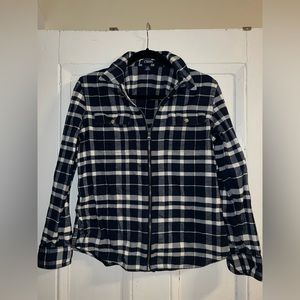 Chaps Navy Plaid Zip Flannel